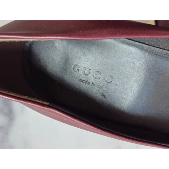 Gucci Women Pumps 38 US 8 Maroon Leather Interlocking G High Heels Slip On Shoes - Picture 8 of 14